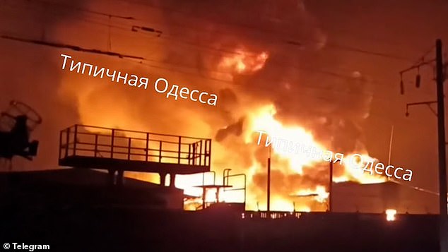 Images shared on social media show the Odesa depot being consumed by a raging inferno after Russia hit it with an Iskander-M missile