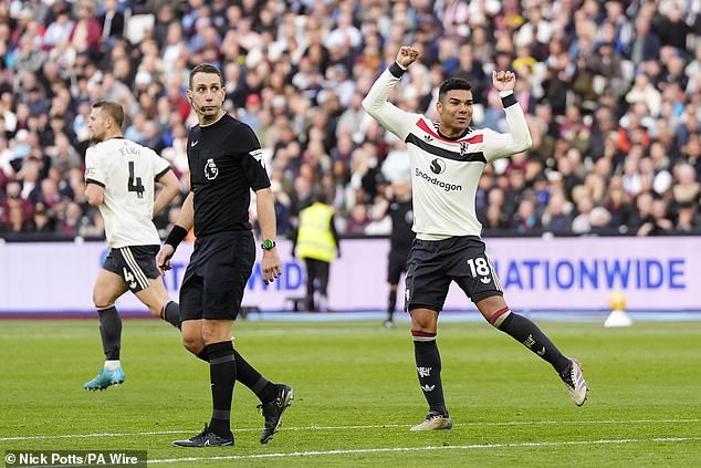 Casemiro appeared to have secured a point for United after nodding home from close range