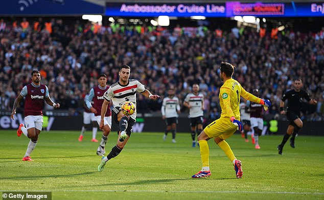 Diogo Dalot squandered United's best chance after taking the ball around Fabianski