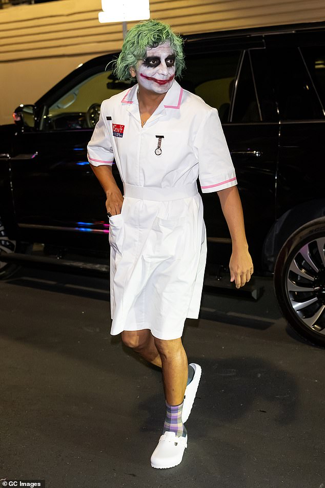 His makeup was completely creepy and he wore a female nurse's uniform to complete his costume