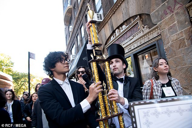 Timothee Chalamet has caused pandemonium in New York after shocking fans by appearing for his own lookalike competition. (Pictured: Some competitors before the actor appeared)