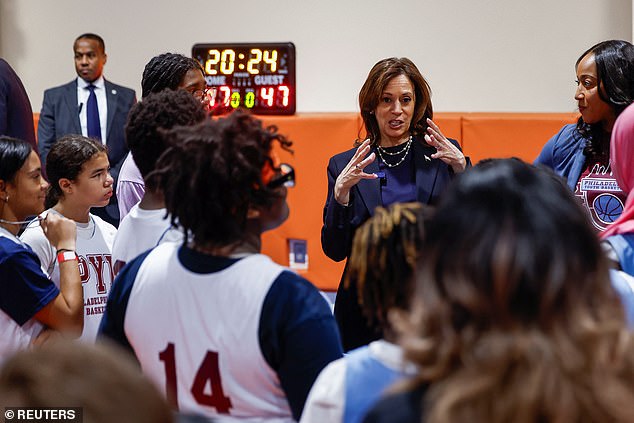 Kamala Harris met with elementary school students at a campaign community event at the Alan Horwitz 'Sixth Man' Center, a youth basketball facility in Philadelphia