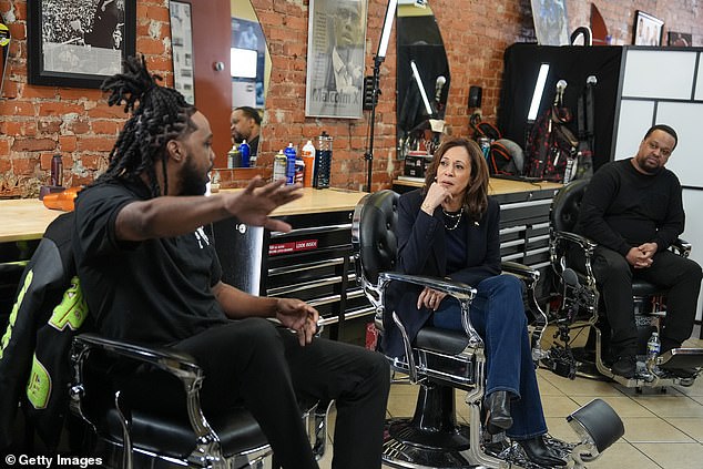 Kamala Harris was sitting in the “lucky chair” at a barbershop in Philly