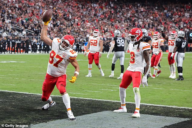 The three-time Super Bowl winner spiked the ball in honor of his touchdown in Sin City