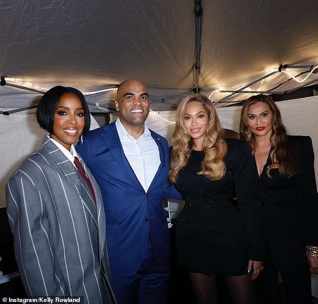 Kelly Rowland shared a photo from the memorable night of herself with Bey, Tina Knowles and Collin Allred