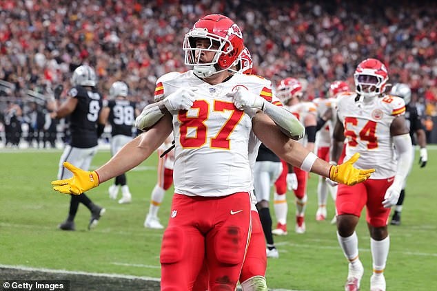 Travis Kelce scored his first touchdown of the season to help secure the victory in Las Vegas