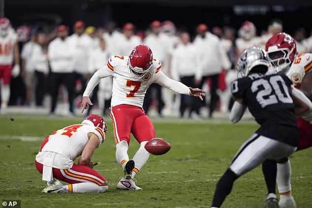 Harrison Butker added a 42-yard field goal to extend the Chiefs' lead late in the first half