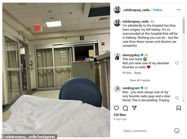 In Dempsey's latest Instagram post, he was being treated in a hospital hallway because it was so busy