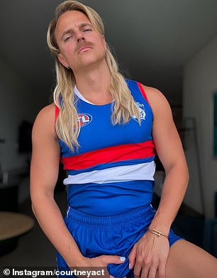 The performer wore the AFL player's former Western Bulldogs gear as she posed in the costume