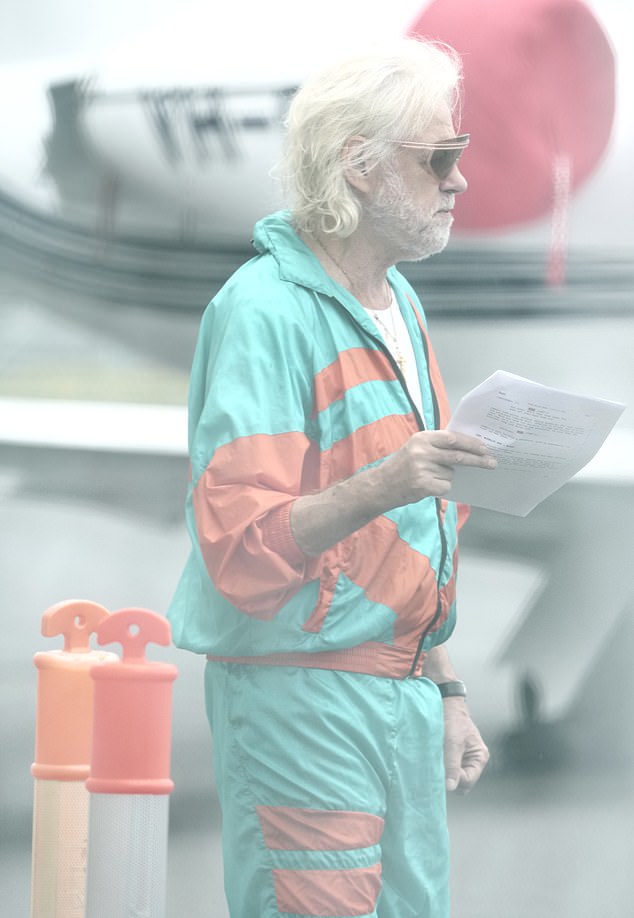 He completed his relaxed ensemble with a pair of chunky high-top sneakers as he read his lines ahead of the filming scenes for the release