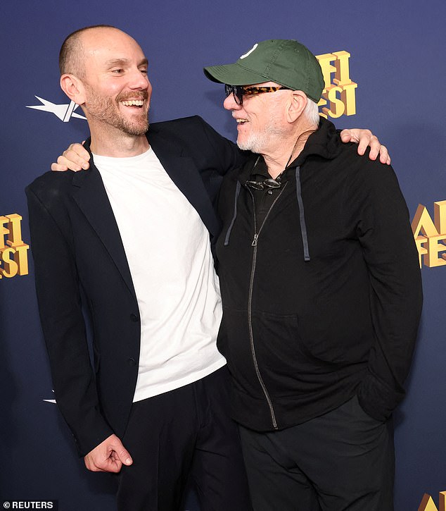 The proud father appeared to be having a great time as he showed his son support for his new film