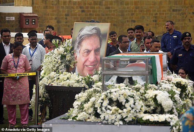 Mourners attend the funeral ceremony of Indian business magnate Ratan Tata