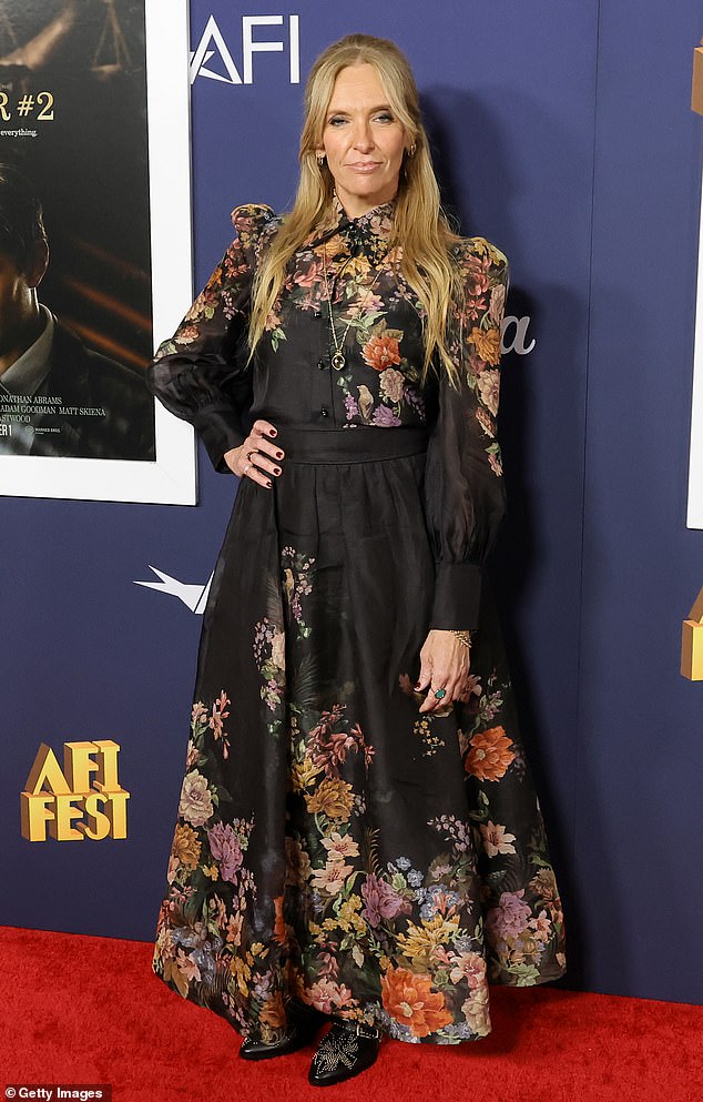 Toni, 51, who stars as the prosecutor in the Clint Eastwood film, looked stylish in a floral floor-length Zimmerman skirt and shirt, worth £1,850