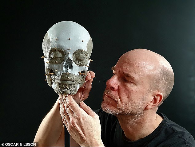 Pictured is facial reconstruction expert Oscar Nilsson, who took a digital scan of the skull and made a copy with a 3D printer. He sculpted new muscles of her face using clay and used silicon to give her new skin