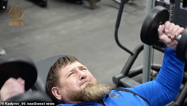 Chechen warlord and key Putin ally Ramzan Kadyrov, 47, shown in a gym with his leading acolytes in a bid to prove he is sane