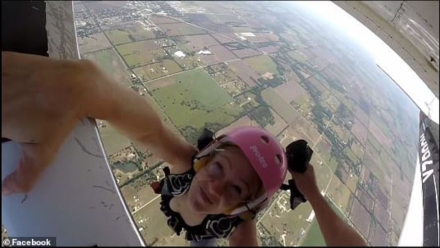 Gallagher is pictured enjoying her first solo skydive in September. She is remembered as a 'young, talented photographer'