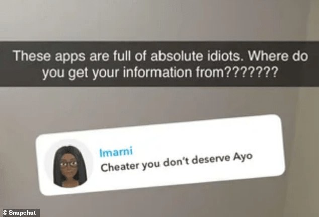 Furious at the accusation, she replied: “These apps are full of absolute idiots. Where do you get your information?'