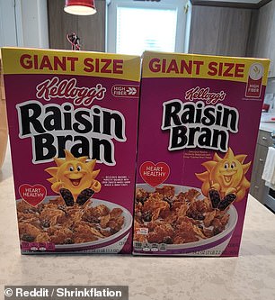 Another photo on Reddit also shows a similar size change in Kellogg's Raisin Bran