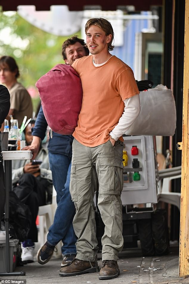 Filming for Caught Stealing began in late September – six months after Butler's casting was confirmed; pictured on set in October 2024