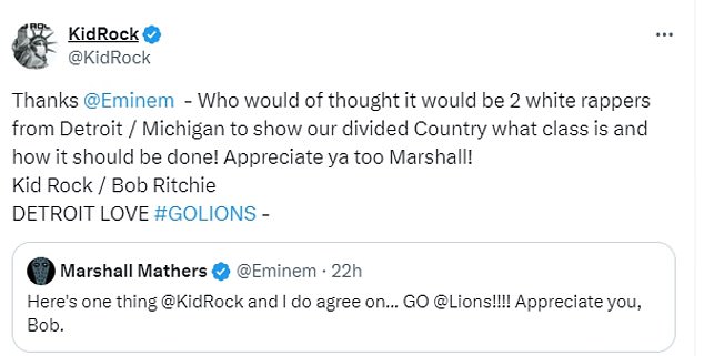 Kid Rock responded to his old friend in kind