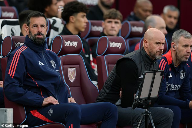 Ex-Man United star Ruud van Nistelrooy (left) has taken over from Ten Hag on an interim basis