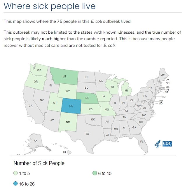 The above map shows the states where illnesses linked to the recent E. coli outbreak have been reported