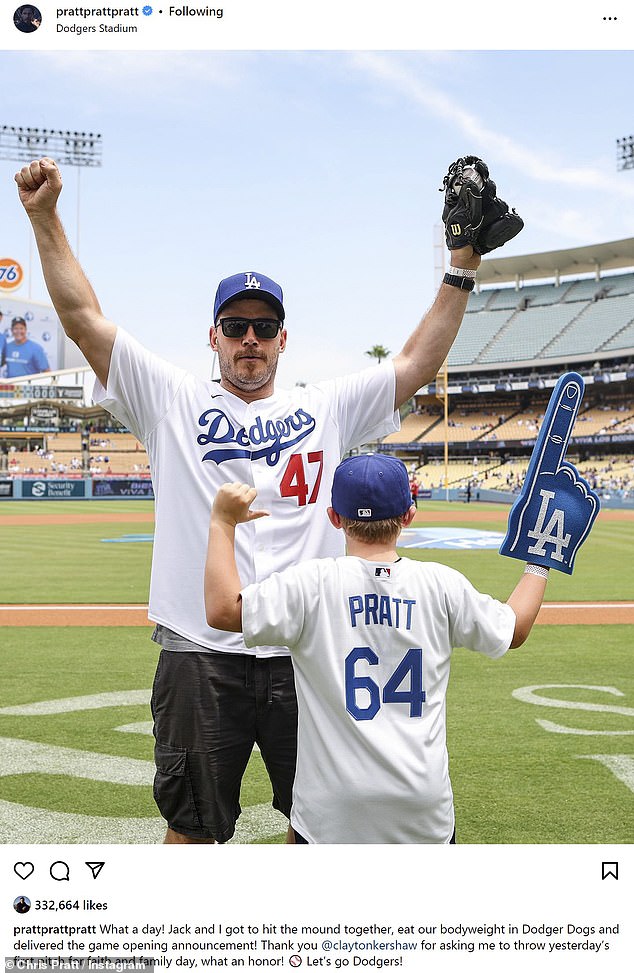 Last year, Pratt and Jack previously attended a Dodgers game together