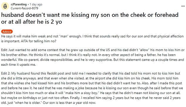 The anonymous mother took to Reddit to explain that her husband is furious about her planting a stuffed animal on their one-year-old child's face