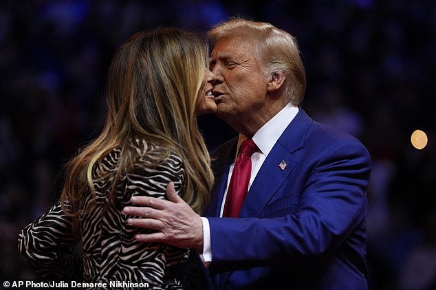 During the campaign rally, Trump was seen kissing former first lady Melania Trump