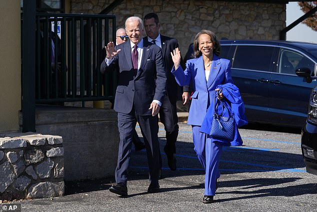 Biden leaves The Legend Restaurant & Bakery with Democratic Rep. candidate Lisa Blunt Rochester. and Senate