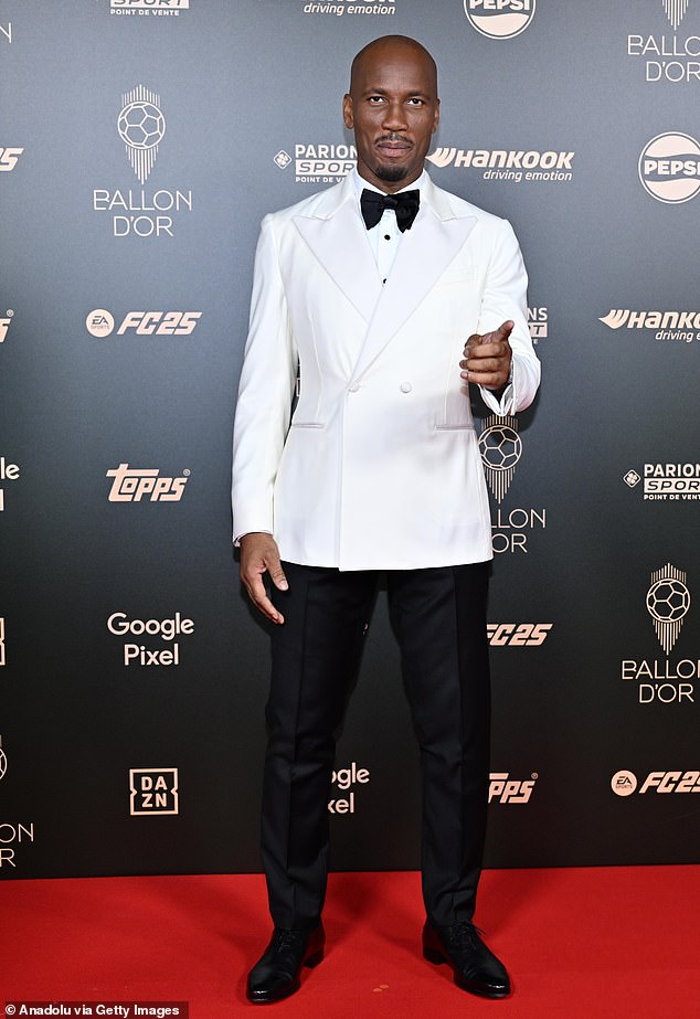 Former footballer Didier Drogba presented the evening in a white suit