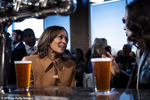 While having a beer with Whitmer at the bar, Harris admitted she is trying to make up ground with male voters