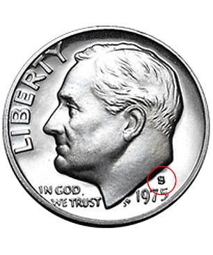 What a normal dime looks like. There is an S above the mint date