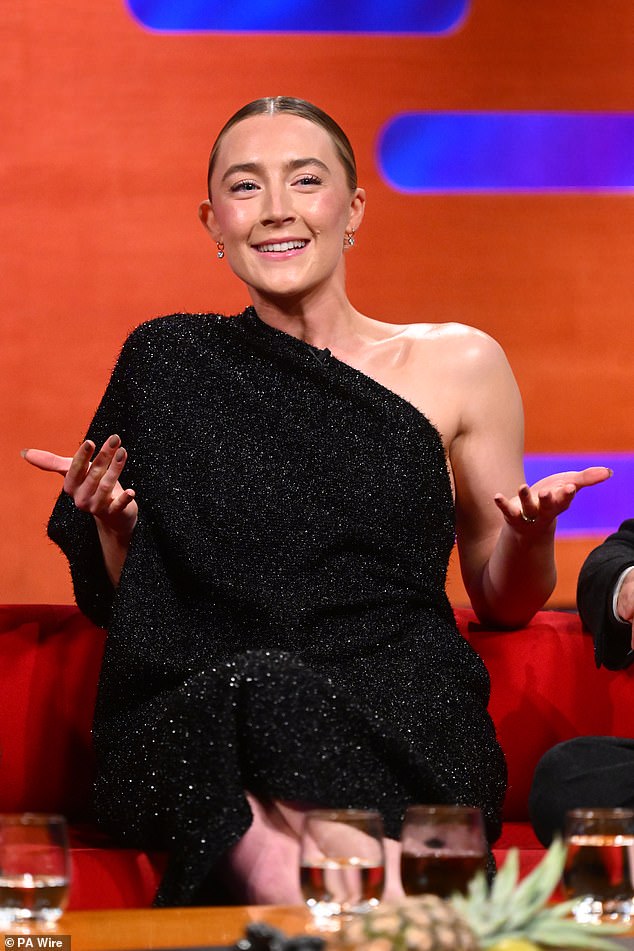 Irish actress Saoirse (pictured), 30, set social media ablaze with an important reminder of violence against women in front of male guests on The Graham Norton Show