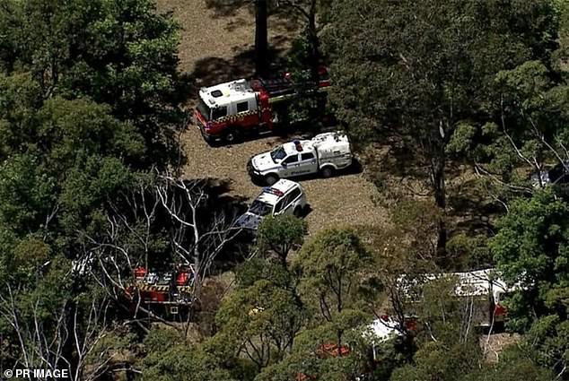 Emergency services rushed to the scene (pictured) after the two planes crashed in mid-air before finding three deceased men