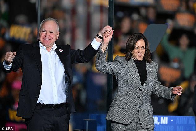 Harris was joined at her event by running mate Tim Walz, who also traveled to Wisconsin on Monday