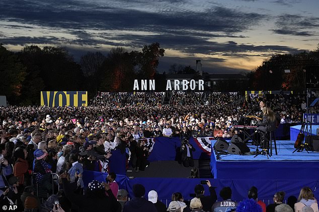 The crowd as Maggie Rogers performed in Ann Arbor at the Kamala Harris rally