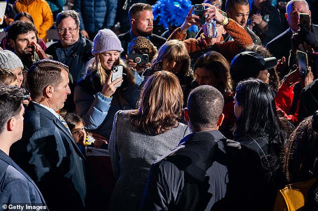 Harris mingles with supporters after wrapping up her speech