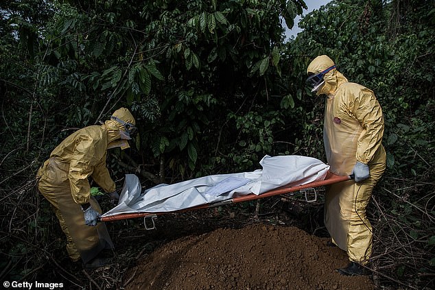 Health workers in protective gear are seen burying a 13-year-old boy who died of Lassa fever in 2014 (file photo)