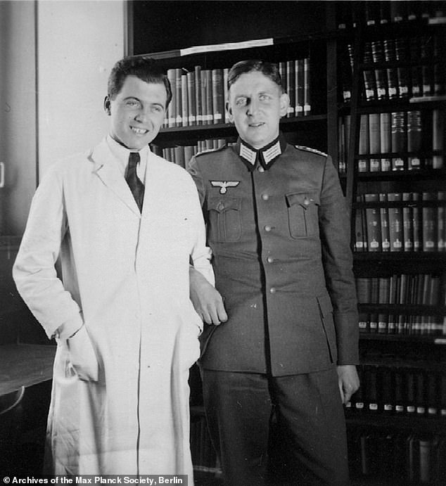 Mengele with Nazi geneticist Hans Grebe. Mengele was infamous for his medical experiments on twins at Auschwitz. He is said to have been responsible for the deaths of approximately 400,000 Jews