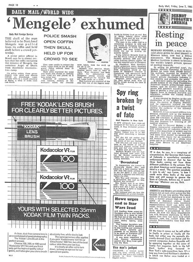 The Daily Mail's original report on the exhumation of Mengle's remains