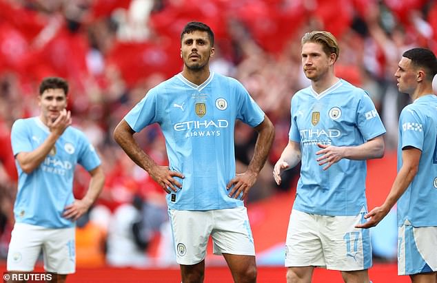 City stunned their city rivals in the FA Cup final in May thanks to goals from Alejandro Garnacho and Kobbie Mainoo