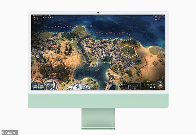 On the new iMac, the M4 accelerates everyday tasks, whether AI-based or not, such as photo editing, gaming and browsing web pages in Safari. The photo shows an iMac with M4 playing Civilization VII, the upcoming video game