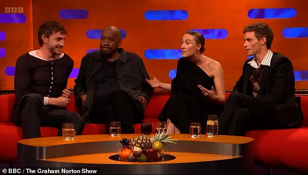 The American-born Irish actress left the all-male panel - which included Denzel Washington, Paul Mescal and Eddie Redmayne - squirming after shouting a joke about self-defence.