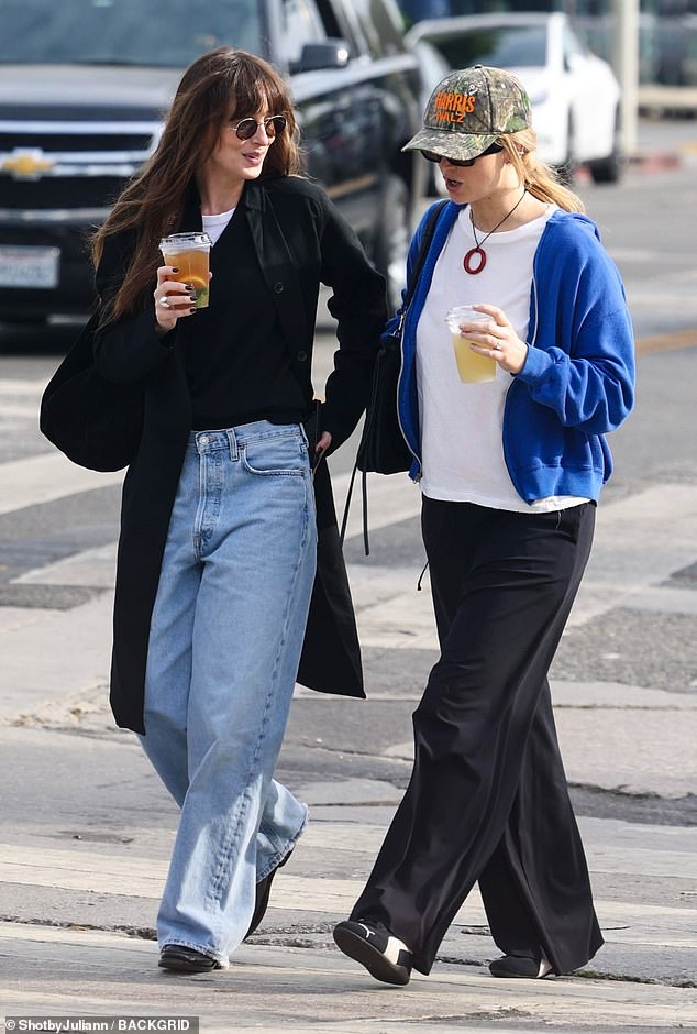 During the weekend outing, which saw the women sipping tea and shopping, they kept casual in loose-fitting silhouettes.