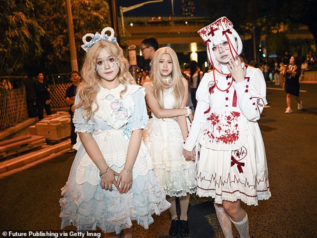 In 2014, Beijing police said people wearing Halloween-themed costumes on the city's subway system could be arrested. Pictured: Shanghai Halloween parade, 2023