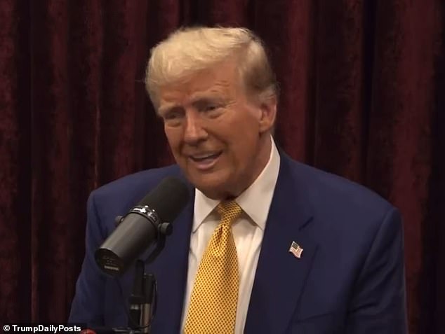 Liberals have urged Harris to talk to Rogan after it emerged that Trump's interview with the podcaster racked up a whopping 17 million YouTube views in less than 24 hours. Donald Trump is pictured performing on The Joe Rogan Experience