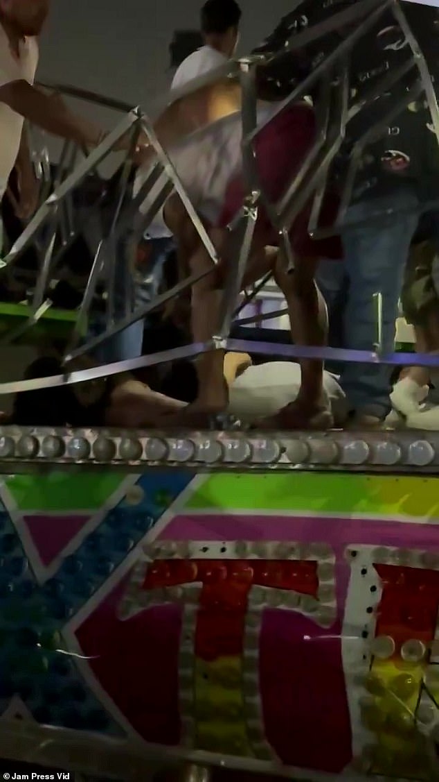 Aftermath footage shows mangled railings around the base of the ride