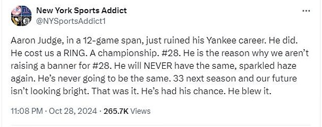 A collection of social media posts unhappy with the way Judge has played in the postseason