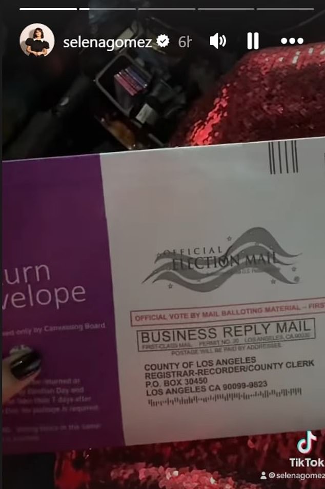 In a new video shared on social media, the beauty was seen putting her official election envelope into a mailbox in Los Angeles